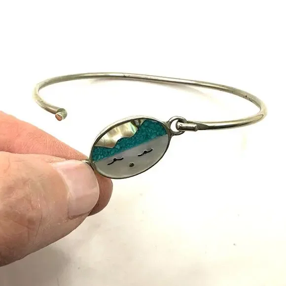 Alpaca Bracelet hooked Silver tone Beach Cloud Face Vintage Mother of Pearl - Picture 11 of 11